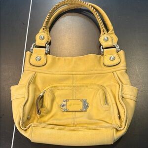 B makowsky Buttery Yellow Leather Handbag with silver hardware